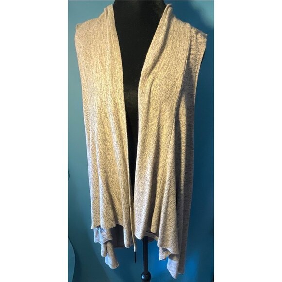 Heather Gray Open Front Sleeveless Cardigan Vest By Olivia Sky XL Lightweight Kn - Picture 2 of 6